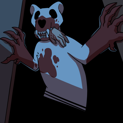 Image: The monster, half-obscured by darkness, emerges from the cabin. It is holding the man’s severed hand in its skeletal jaws. End description.