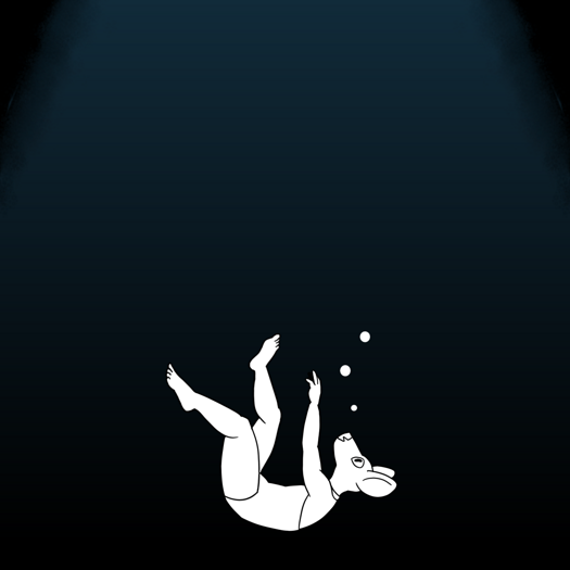 Image: A continuation of the last image. Moonlight continues to fade into the water, and at the bottom is Phoebe rendered in black and white. She is in the fetal position, with her arms and legs stretched towards the surface. A few bubbles rise above her face. End description.