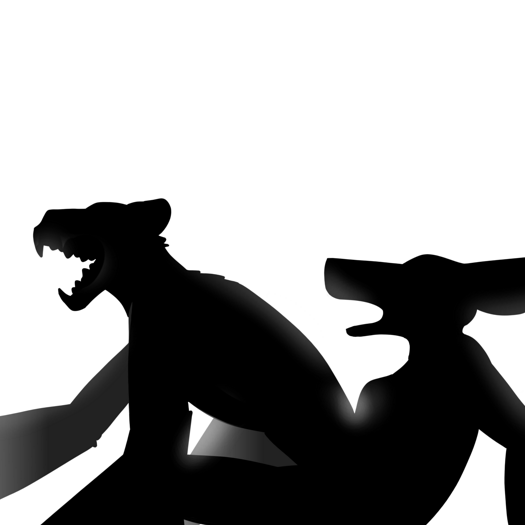 Image: The feline monster emerges from Phoebe. Its top half is visible. Phoebe is sitting and leaning back, propped up on her hands. Both of them are silhouetted against a white background. End description.