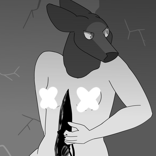 Image: Phoebe looks away from Silver as she dips a few fingers into her gaping wound. End description.